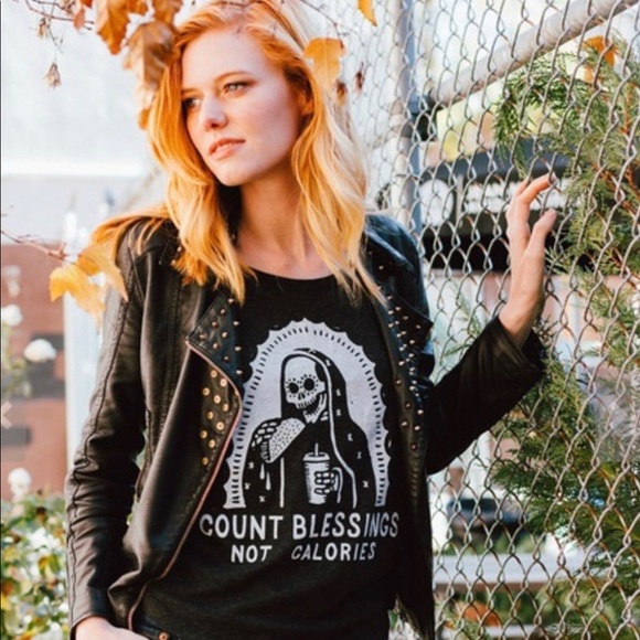 Count Blessings Not Calories Womens Black T-shirt - Picture 4 of 4